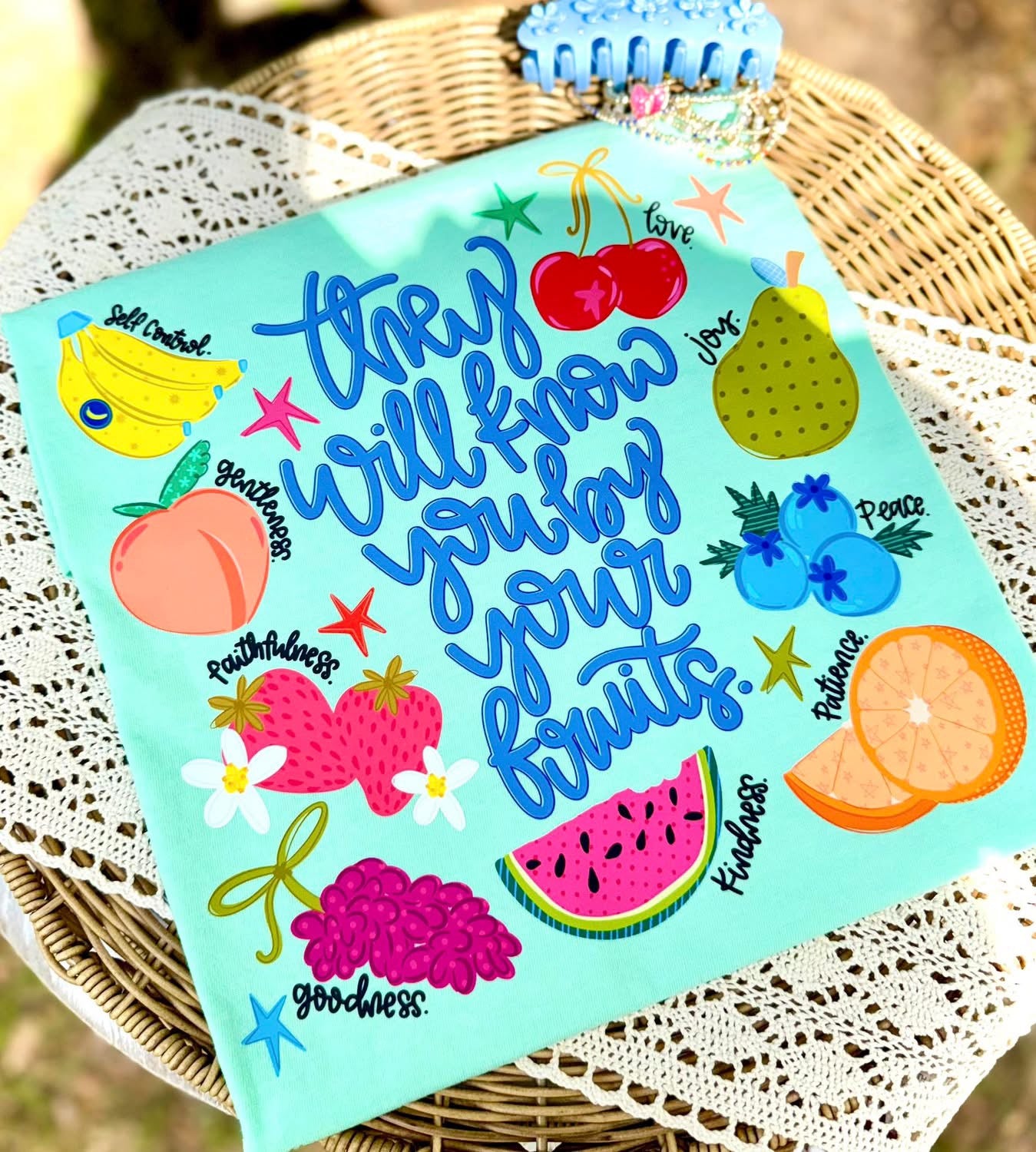 Fruits of the Spirit Graphic Tee – Colorful Faith Shirt | Christian Summer Tee | Galatians 5:22 Shirt